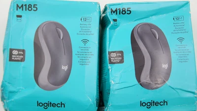 2x- Logitech M185 Wireless Mouse 2.4GHz with USB Mini Receiver 910-002225 -Grey - Image 1 of 4