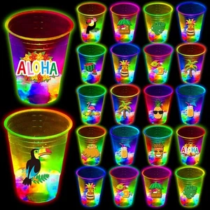 60 Pcs Glow Hawaiian Luau Party Cups, Flashing Tiki Party Cups, Tropical Luau... - Picture 1 of 7