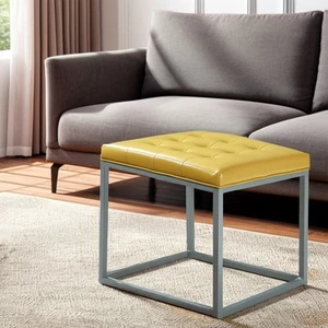 18" Yellow Faux Leather And Gray Cube Ottoman - Picture 1 of 11