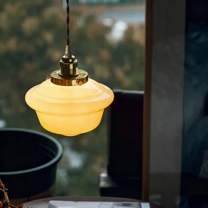 Farmhouse Simple Glass Shade Pendant Light Retro Brass Mini Chandelier for Home - Picture 1 of 13