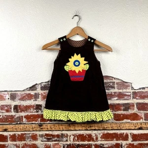 Vintage The Bailey Boys Dress Size 4 Brown Corduroy Sleeveless Ruffle Sunflower - Picture 1 of 10
