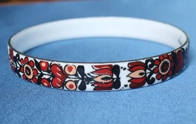 Vintage MICHAELA FREY Bangle Bracelet Enamel Austria Deco Floral SIGNED RARE - Image 1 of 4