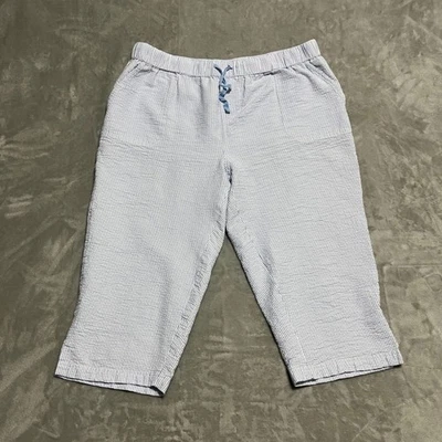EMILY DANIELS Mujer XL Azul Blanco Rayas Seersucker Salón Capris Cordón Foto 1 de 4