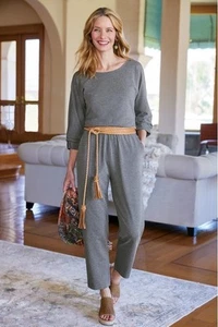 Soft Surroundings Audun Baumwolle Modal meliert grau Einteiler Jumpsuit S Small  - Bild 1 von 14