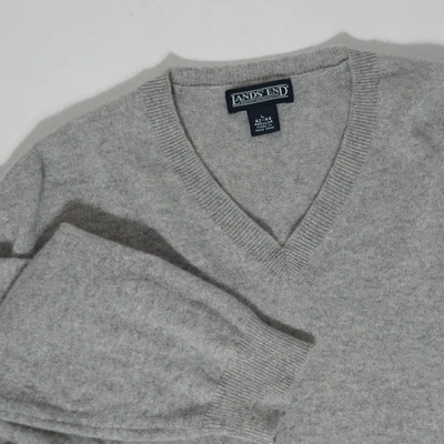 Lands End Mens L 42-44 V-Neck Charcoal Gray Cashmere Sweater Golf Casual - Image 1 of 4