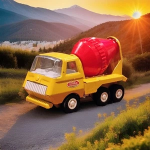Mini camión mezclador de concreto Tonka vintage pequeño acero prensado amarillo rojo (B - Imagen 1 de 7