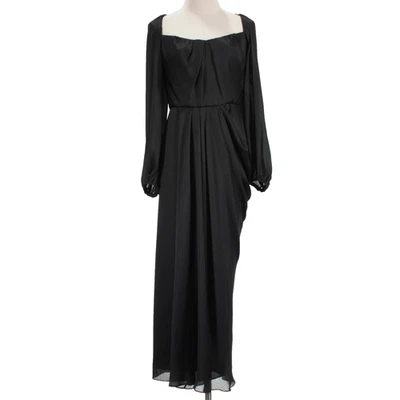 Lela Rose NWD Long Sleeve Square Neck Draped Midi Dress Size 8 in Solid Black - Image 1 of 4