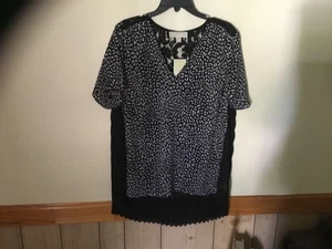 Michael Kors Top Womens Sz XL Black Printed Lace Panel Short Sleeve Blouse - Picture 1 of 3
