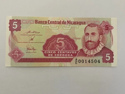 👀NICARAGUA 5 CINCO CENTAVOS DE CORDOBA BANKNOTE HIGH GRADE UNC  👀 - Image 1 of 2
