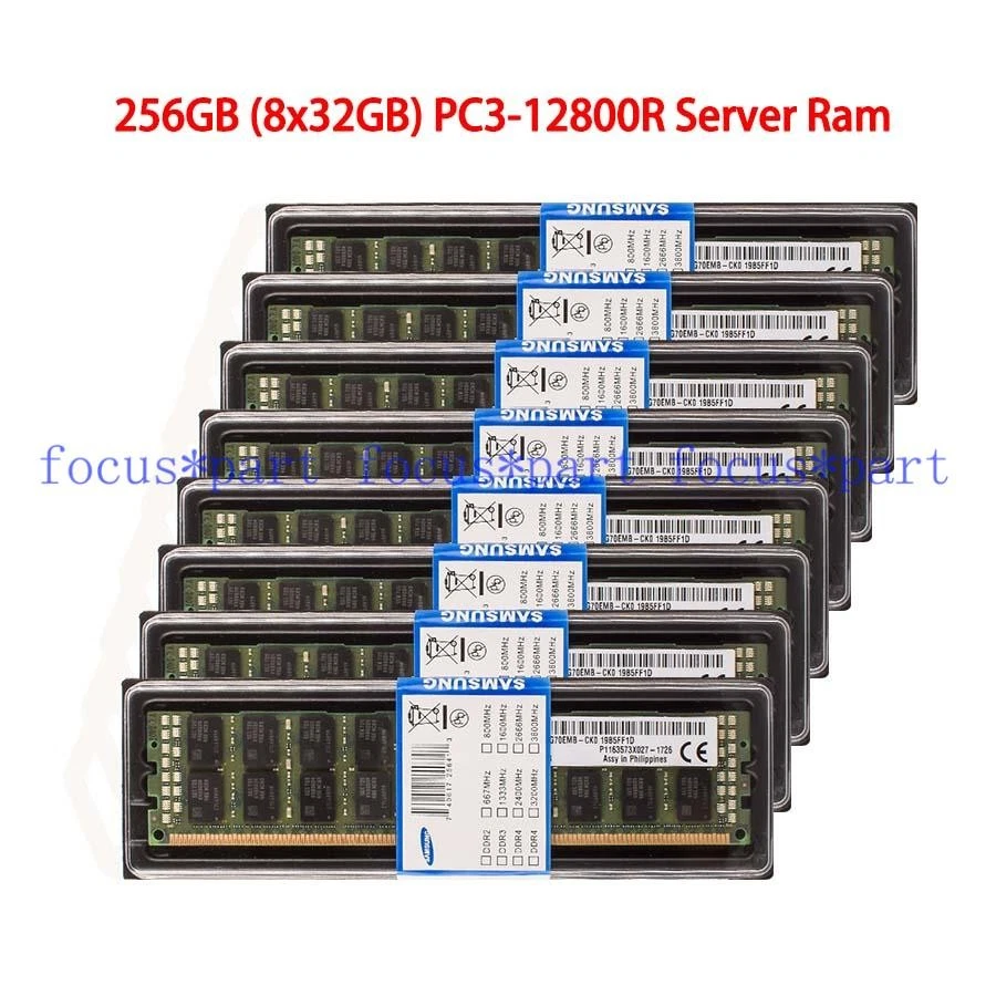 Samsung 256GB (8x 32GB) DDR3 1600 MHZ PC3-12800R 1.5V 4Rx4 ECC REG