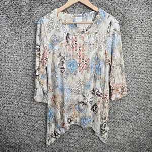 Top Chicos Zenergy para mujer 1 EE. UU. mediano beige cuello redondo túnica estampada elástica - Imagen 1 de 7