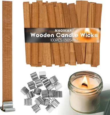 100Pcs Smokeless Wooden Candle Wicks Crackling for Soy Paraffin Candle Making - Image 1 of 4