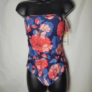 Neu mit Etikett Kona Sol trägerloser Badeanzug mit Blumenmuster - Bild 1 von 12