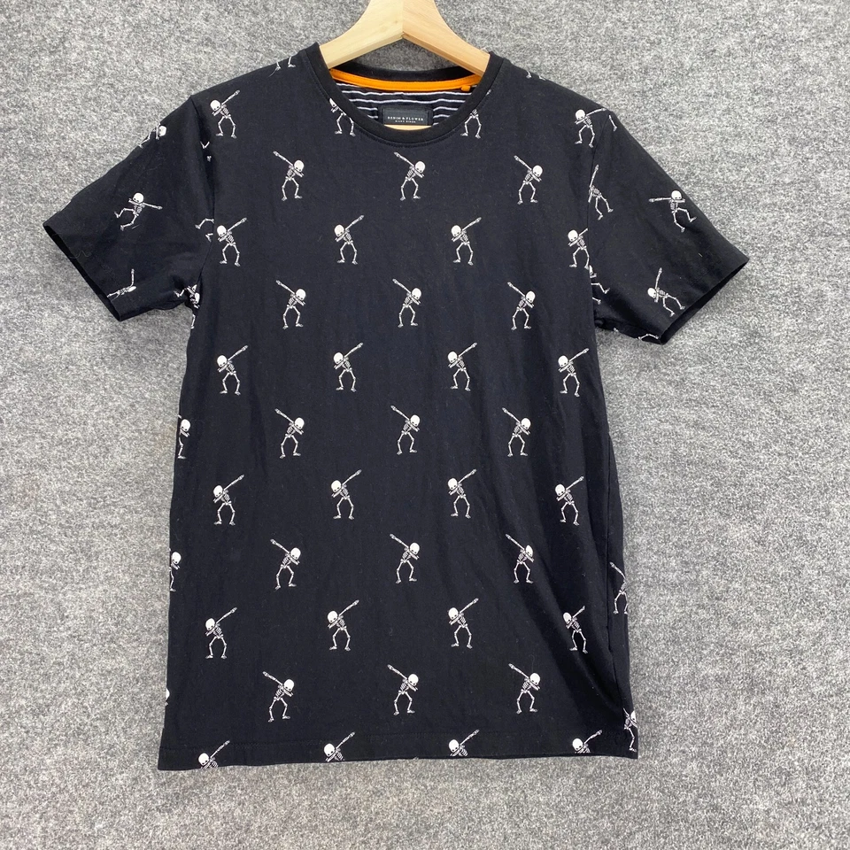 Denim & Flower T-Shirt Boys 13/14 Black Skeleton Print Crew Neck Short Sleeve - Image 1 of 4