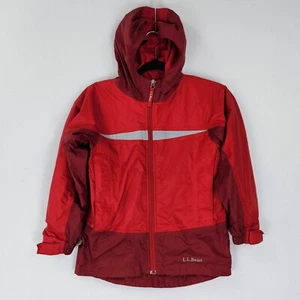 LL Bean Jacket Boys Small 8 Red Hooded Reflective Rain Windbreaker Lightweight - Picture 1 of 17