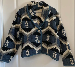 Agapo Southwestern 100% Cotton Bolero 2 Button, Shawl Collar Vintage Jacket - Picture 1 of 5