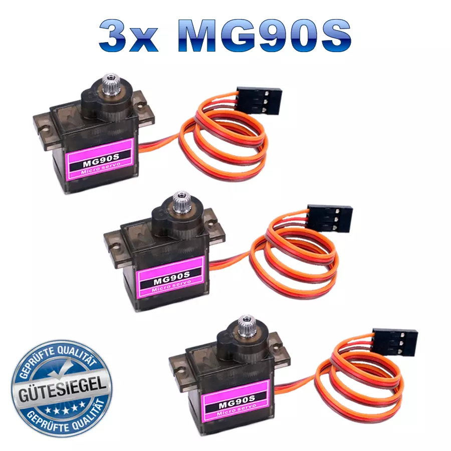 ✅ 3 Stück Servo MG90S Metalgetriebe Mini Micro JR Stecker Flugzeug Ruderhorn 13g - Bild 1 von 4