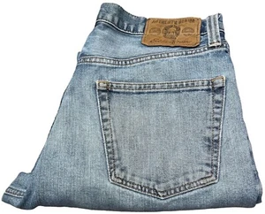 Pantalones de mezclilla para hombre EDDIE BAUER 33x32 (32x30) originales pierna recta desgastados azul ligero - Imagen 1 de 11