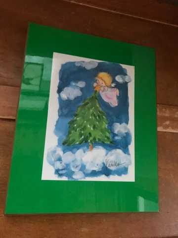 Estate Vinka Signed Cute Angel & Christmas Tree Acrylic Print Plaque Holiday Cover