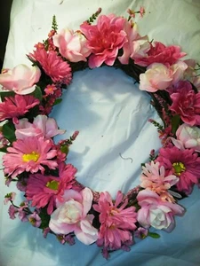 Artificial Flower Rose Wreath Beautiful Pink Silk Florals Large Approx 18x18 - Picture 1 of 4