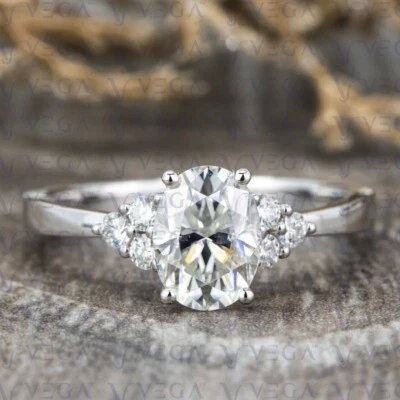 2.50carat Oval Shape Lab Created HPHT Diamond 7 Stone Ring 14K White Gold Plated - Image 1 of 4