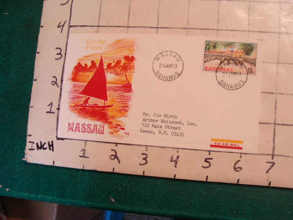 FDC: NASSAU BAHANAS jan 31, 1970 15 cnet stamp, sailing,  - Image 1 of 2