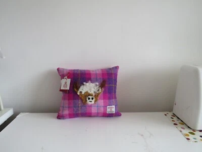 Harris Tweed cushion with hand felted design of a highland cow . Insert inc - Image 1 of 3