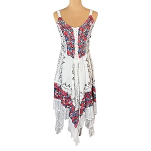 Vestido midi asimétrico vintage años 90 talla M blanco floral bordado con cordones lechera - Imagen 1 de 15