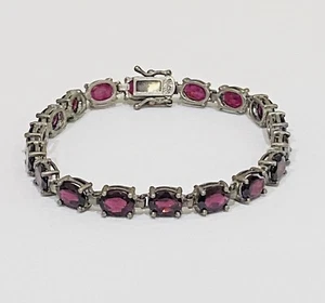 STERLING SILVER 8" GARNET TENNIS BRACELET - 17 GRAMS - Picture 1 of 4