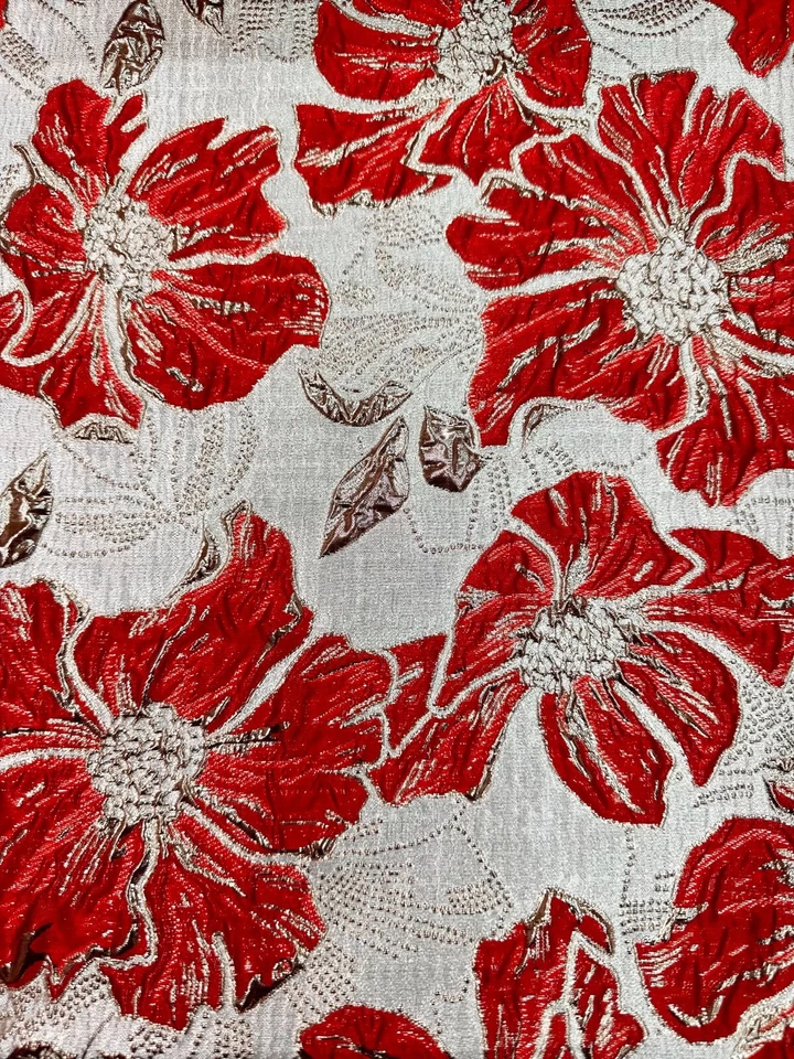 RED GOLD Floral Brocade Fabric (60 in.) Sold By The Yard - Image 1 of 1