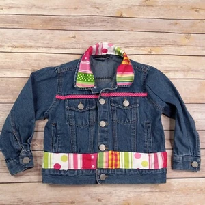 Liza Byrd 4T Denim Jean Jacket Colorful Ribbon Trim - Picture 1 of 7