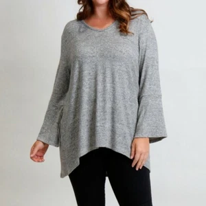Coin 1804 Women's Long Sleeve V-Neck Top Tee Size 1X Gray Rayon NWT - Picture 1 of 9