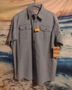 Wrangler flex for comfort blue button up shirt sz Medium Workshirt 