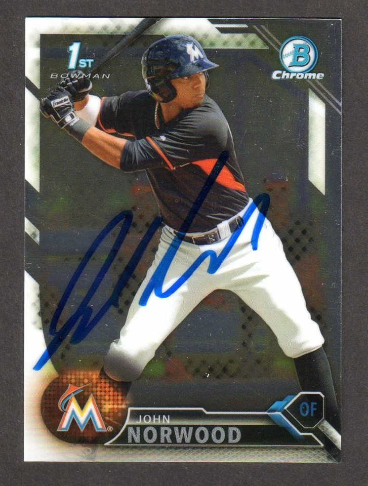 2016 Bowman Chrome BCP 27 John Norwood  MIAMI MARLINS SIGNED AUTOGRAPH AUTO COA - Image 1 of 1