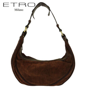 Etro Shoulder Bag One Women Hobo Paisley Brown Gold Suede Leather