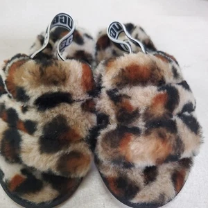 NWOB TODDLER SIZE 8 AMPHORA UGG FLUFF YEAH SLIDE LEOPARD SHEEPSKIN SLIPPERS - Picture 1 of 4