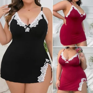 Women's Sexy Sleepwear Plus Size Nightgown Silk Night Dress Nightwear Chemise US - Picture 1 of 22