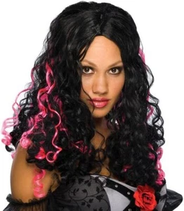 Cryptic Wig Black Pink Goth Witch Vamp Fancy Dress Halloween Costume Accessory - Picture 1 of 1