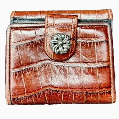 "Cartera plegable Y2K Brighton para mujer marrón cocodrilo cuero 4""x4""" Foto 1 de 4