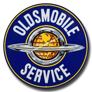 OLDSMOBILE SERVICE METAL GARAGE SIGN. 12" DIAMETER.VINTAGE AMERICAN CARS - Picture 1 of 1