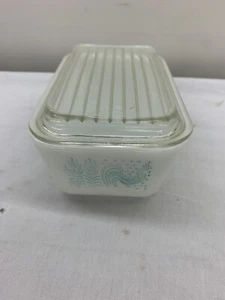 Vintage Pyrex Amish Butterprint türkis auf weiß Kühlschrank Geschirr 0502 m. Deckel - Bild 1 von 11