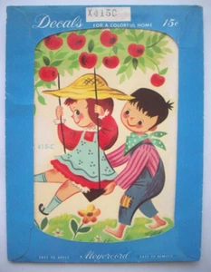 Country Boy pushing girl on swing Vintage Meyercord Decal unused - Picture 1 of 2