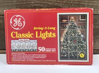 Vtg GE String-A-Long Classic CLEAR Christmas Lights 50 Light Outdoor Indoor NEW. - Image 1 of 4