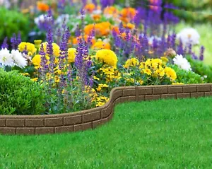 Garden Lawn Curve Rubber Flexible Flower Bed Border Edging Brick Design Brown - Picture 1 of 7