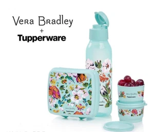 New Tupperware Vera Bradley Sea Air Floral Blue 4 Piece Lunch Set - Picture 1 of 3