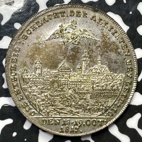 1813 France Battle Of Leipzig Silvered Brass Jeton Lot#JM5783 33mm. Bramsen-1259 Cover