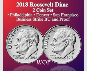 2018 P & D ROOSEVELT DIME 2 COIN SET NEW BU * - Picture 1 of 3