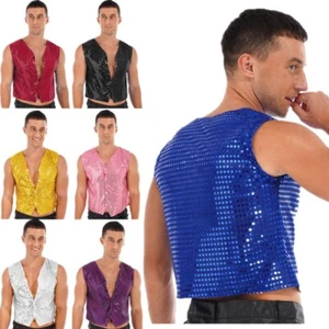 Men Waistcoats Sparkly Sequin Jackets Vest Disco Ballroom Peformance Costumes - Picture 1 of 96