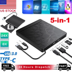 Slim External CD/DVD Drive USB 3.0 Player Burner Reader for Laptop PC Mac HP - Picture 1 of 23