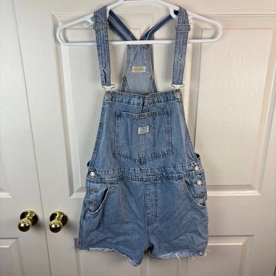 Women's Levi's Premium Cut Off Denim Jeans Overall Shortalls Two Horse Large L - Image 1 of 4